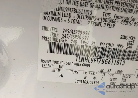 2011 Lincoln Mks Ecoboost z USA, uszkodzony, nr VIN 1LNHL9FT7BG611813